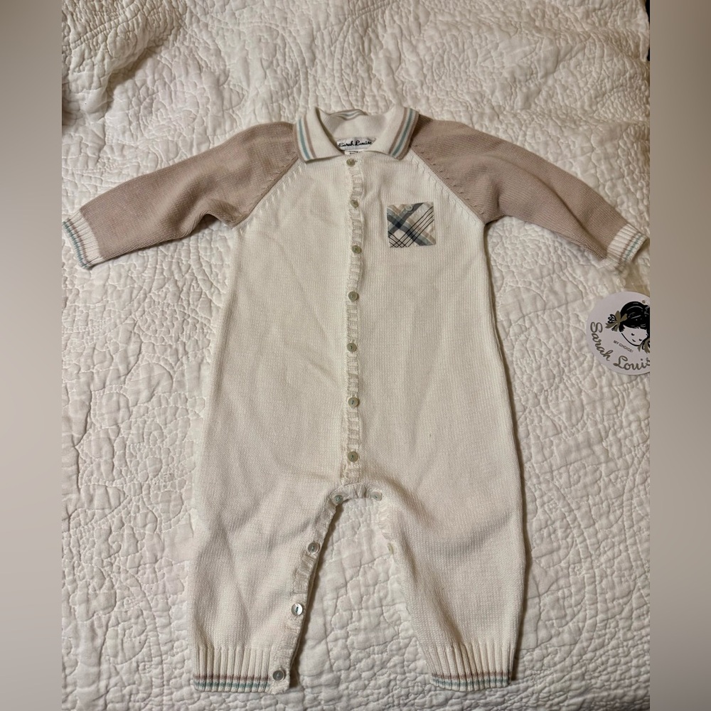 Sarah Louise Classic Beige and Cream Infant One Piece